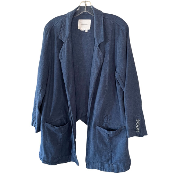 ANTHROPOLOGIE Women's Size US 14 Blue Linen Blend Lagenlook Open Blazer Jacket - Picture 7 of 9